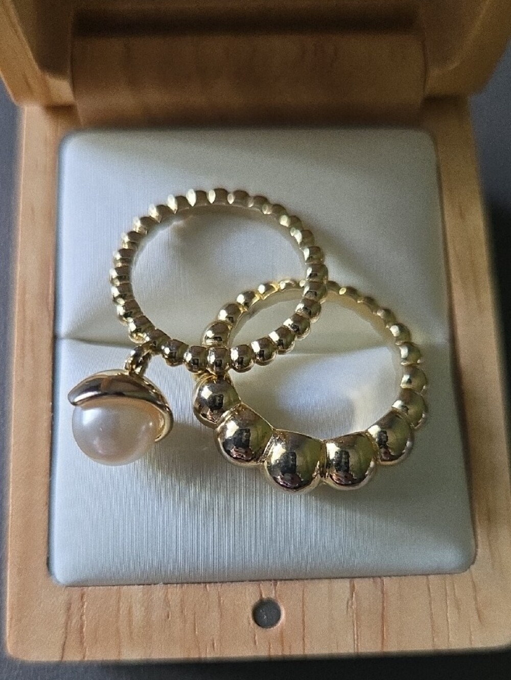 Elegant Gold Pearl Charm Bead Puffy Bubble Stackable Ring